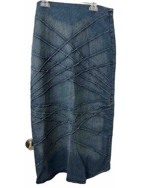 Vtg Denim Maxi Skirt Faded Sz 8  Cowgirl Modest Hippie Country Y2K Fairy Grunge
